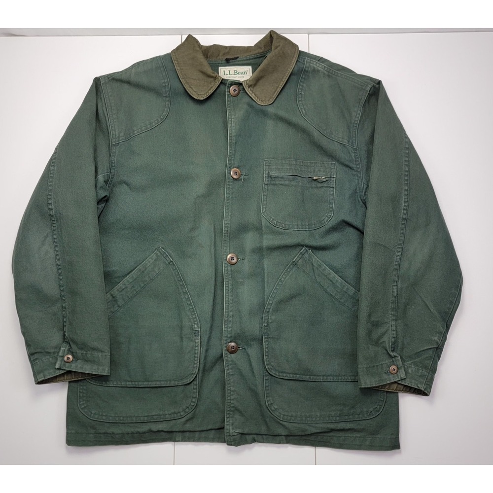 LL Bean Jacket Adult Size L Mens Green Hunting Canvas Chore Barn Corduroy Lined